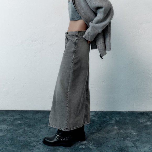 NWT ZARA LONG DENIM SKIRT gray - Picture 3 of 7